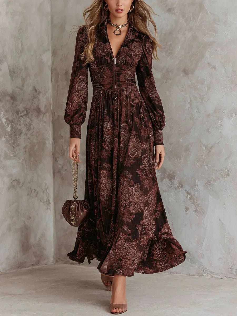 DELACROIX | ROBE LONGUE À IMPRIMÉ VINTAGE ÉLÉGANT